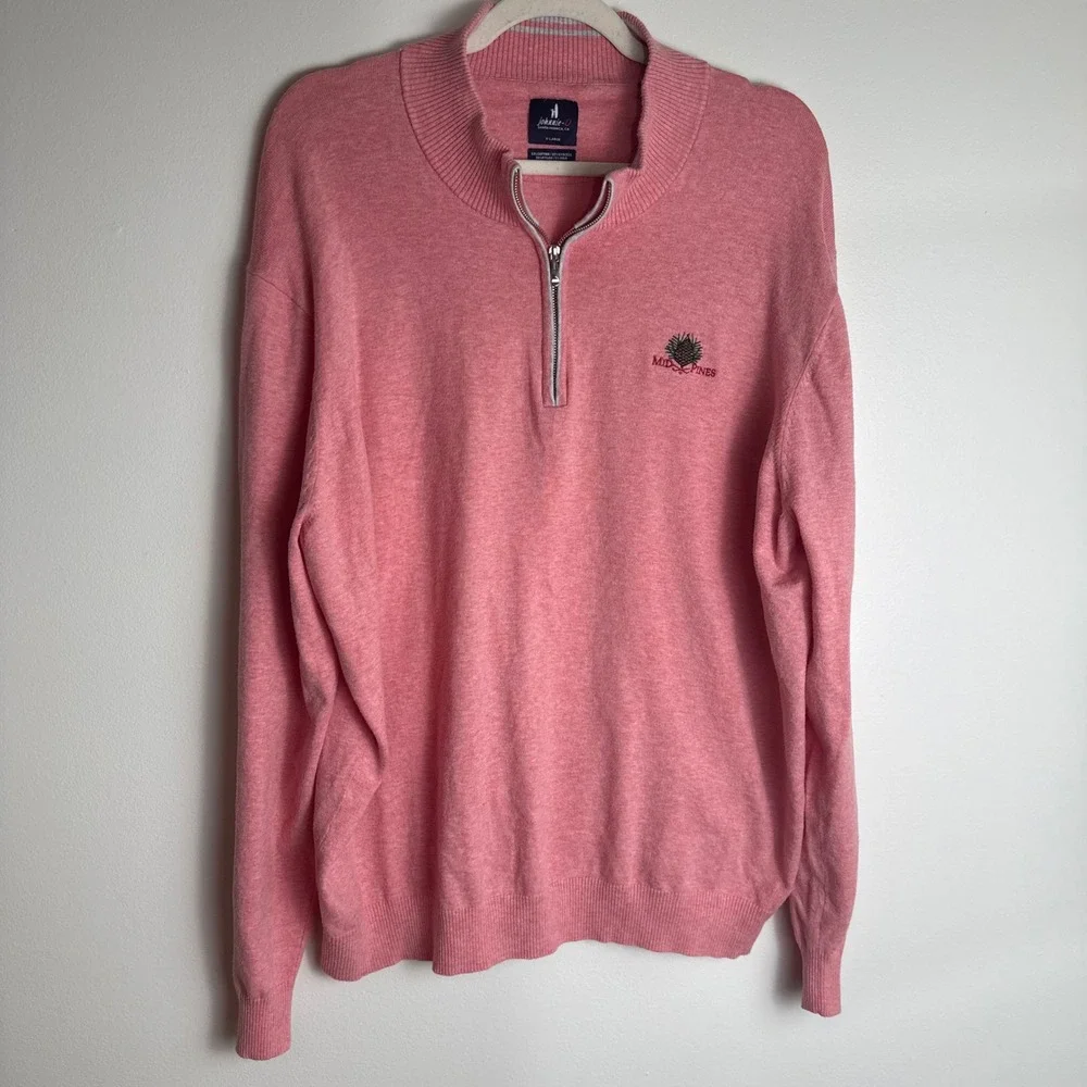 Johnnie-O Mens XL Pink Mid Pines Golf 1/4 Zip Pullover Cotton Silk Blend Sweater